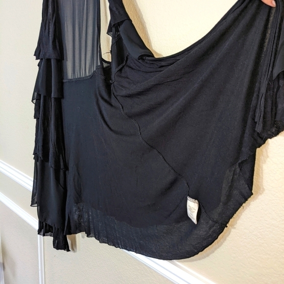 Free People Black Ruffle Tiered Modal Flowy Shacket Vest - Picture 2 of 7